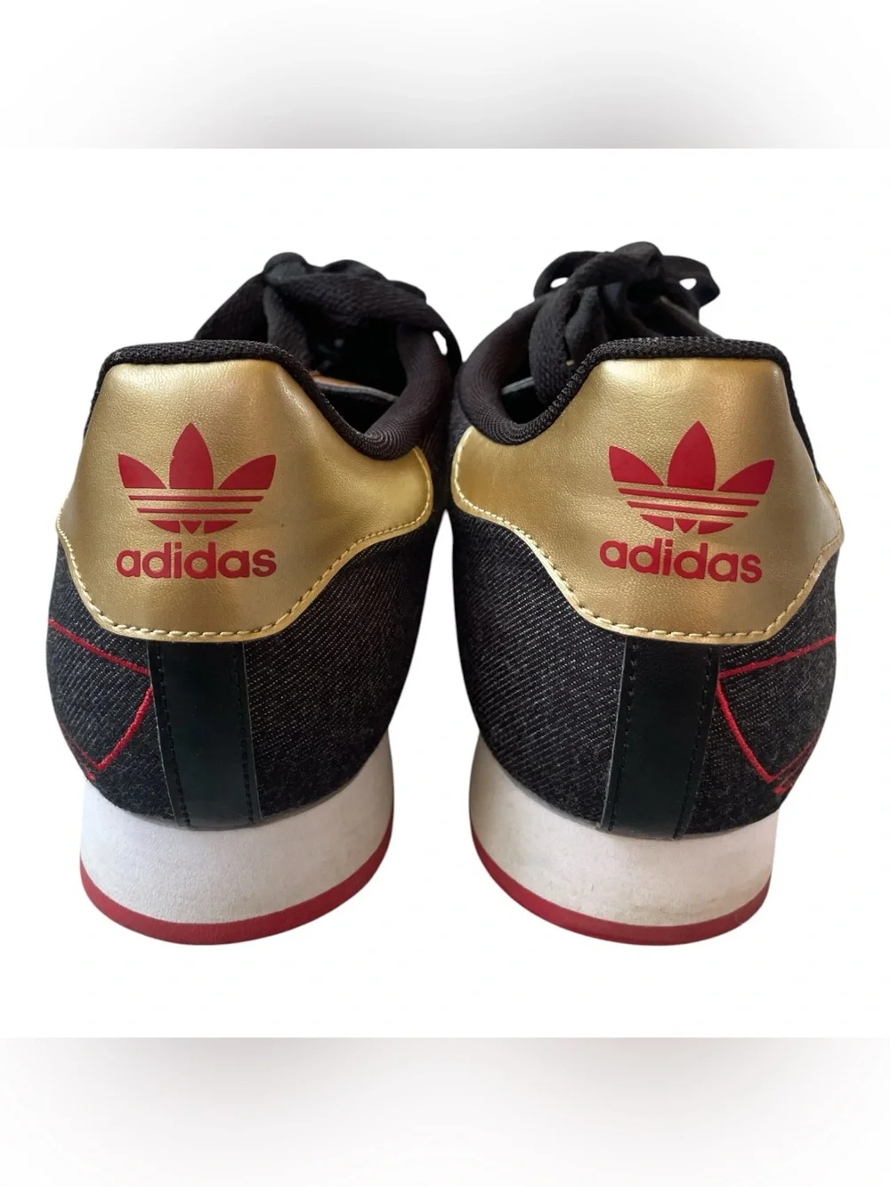 Adidas Samoa Men 8.5 Women 10 Black Denim Gold Red Trefoil Retro Sneakers Shoes
